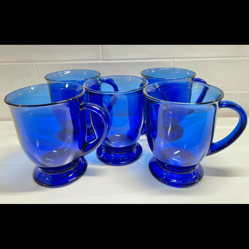 Vintage Anchor Hocking Cafe Cobalt Blue Footed Mug